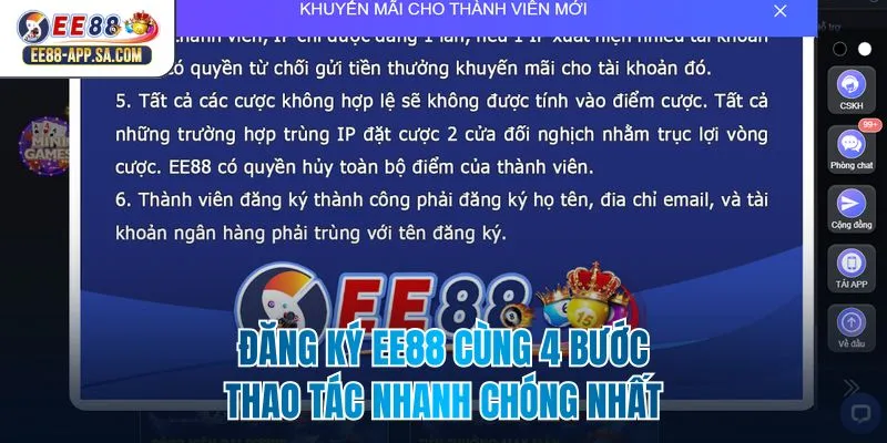 Đăng ký EE88 Cùng 4 Bước Thao Tác Nhanh Chóng Nhất