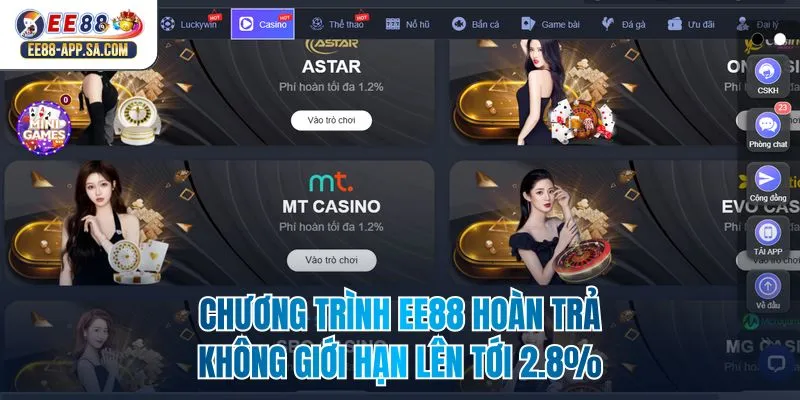 Chương Trình EE88 Hoàn Trả Không Giới Hạn Lên Tới 2.8%