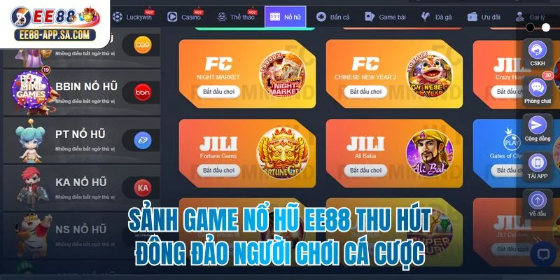 Sảnh Game Nổ Hũ EE88 Thu Hút Đông Đảo Người Chơi Cá Cược