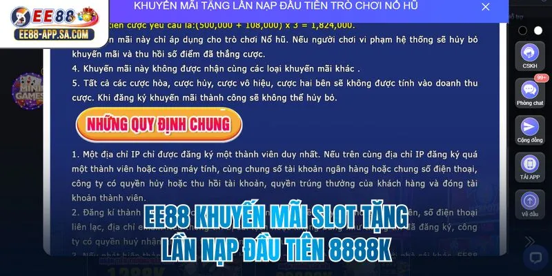 EE88 khuyến mãi slot tặng lần nạp đầu tiên 8888k