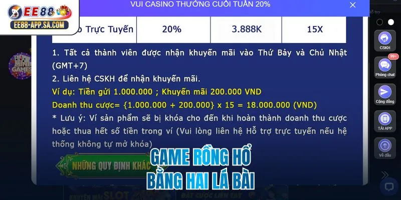 Game rồng hổ bằng hai lá bài