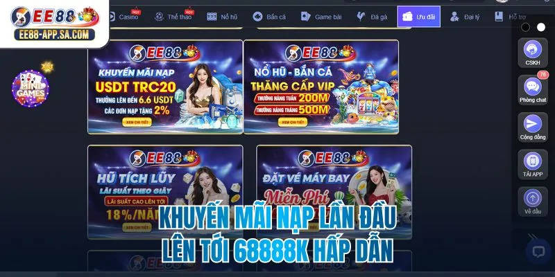 Khuyến mãi nạp lần đầu lên tới 68888k hấp dẫn