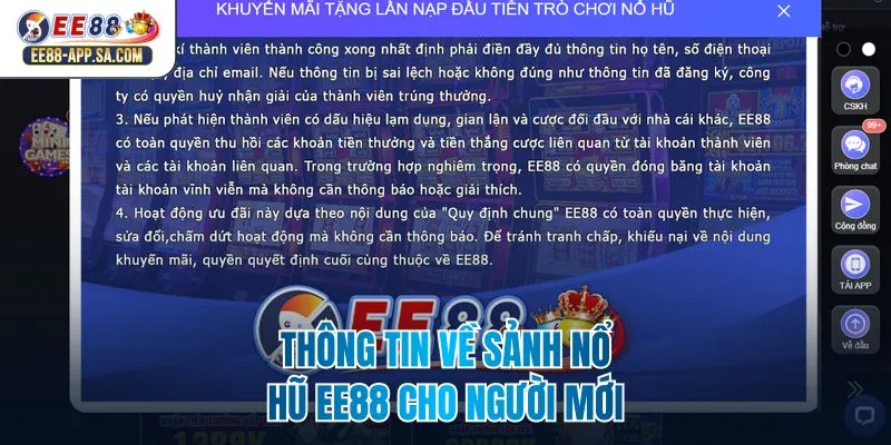 Thông tin về sảnh nổ hũ EE88 cho người mới