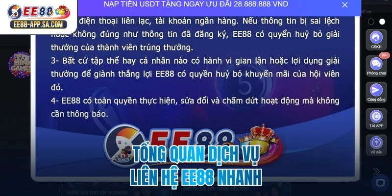 Tổng quan dịch vụ liên hệ EE88 nhanh