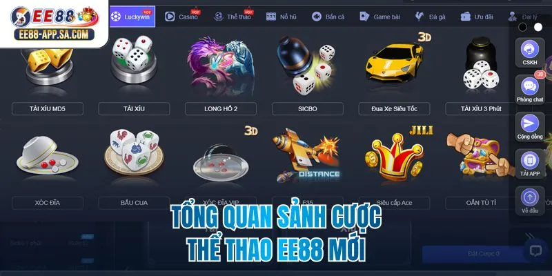 Tổng quan sảnh cược thể thao EE88 mới